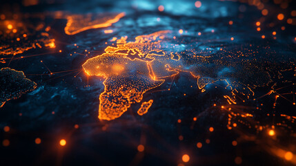 Digital map of Asia, concept of global network and connectivity, data transfer and cyber technology, business exchange, information and telecommunication, Ai