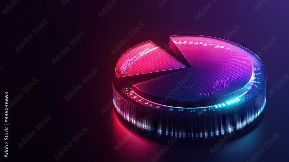 Aufkleber luminous 3d financial pie chart with glowing segments, presenting data visually.