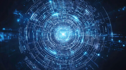 Futuristic Digital Interface with Glowing Data Circuits