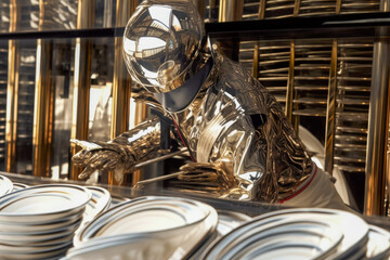 A robot cleaning dishes