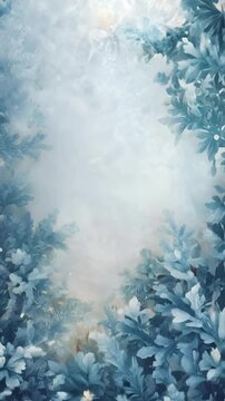 Frosty blue leaves creating a winter border background