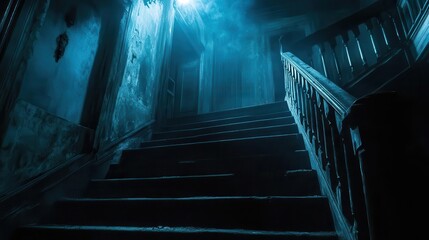 Eerie Halloween night ghostly presences lurking in the shadows of a haunted mansion, captured in eerie lighting, Spooky, Cool Tones, Atmospheric