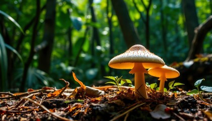 Fototapeta premium Mushroom Wallpaper ,Fantasy Wallpaper, 4K, Mushroom Light, Fantasy Mushroom, Jungle, Forest Mushroom, Jungle Background, fantasy, ai