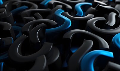 Obraz premium Black and blue question marks background. 3D Rendering. 