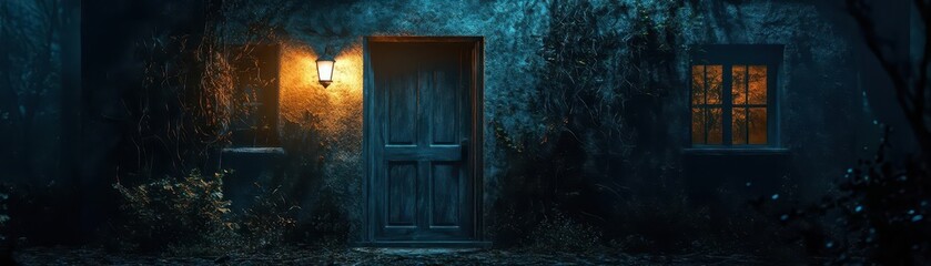 Eerie Halloween night shadows creeping along the walls of a haunted house, adding to the spooky atmosphere, Creepy, Cool Tones, Atmospheric