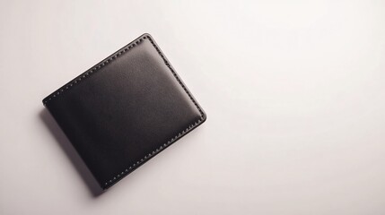 Single Black Leather Wallet on a White Desk Surface