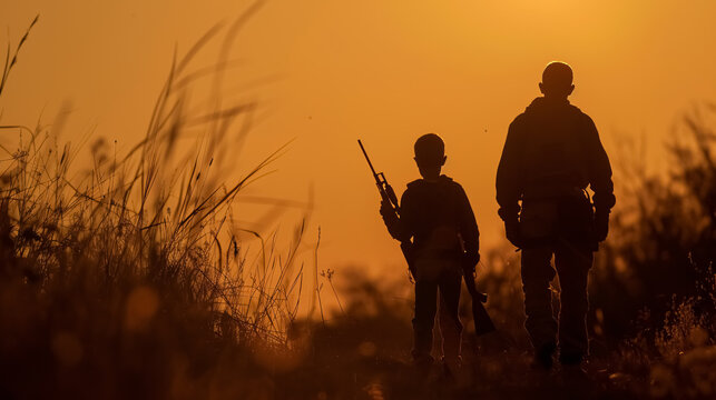 Father and son hunting.