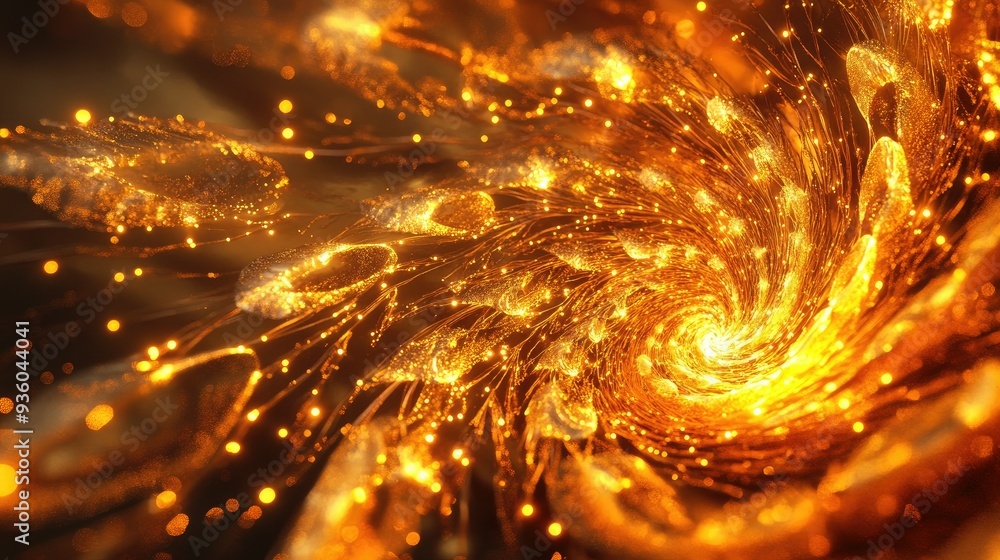 Poster radiant 3d golden vortex with dynamic patterns, creating a sense of infinite elegance and power.