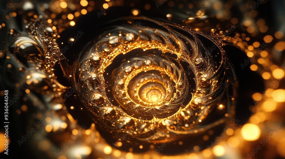 Poster radiant 3d golden vortex with intricate, glowing designs, creating a sense of infinite motion.