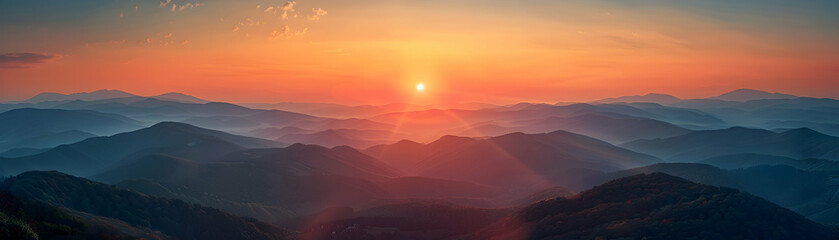 Fototapeta premium A timelapse view of sunrise and sunset over mountains with whimsical background for textgraphics Photo Realistic Photo Stock Concept