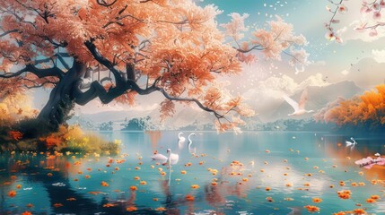 Tranquil Lake Surrounded by Autumnal Trees