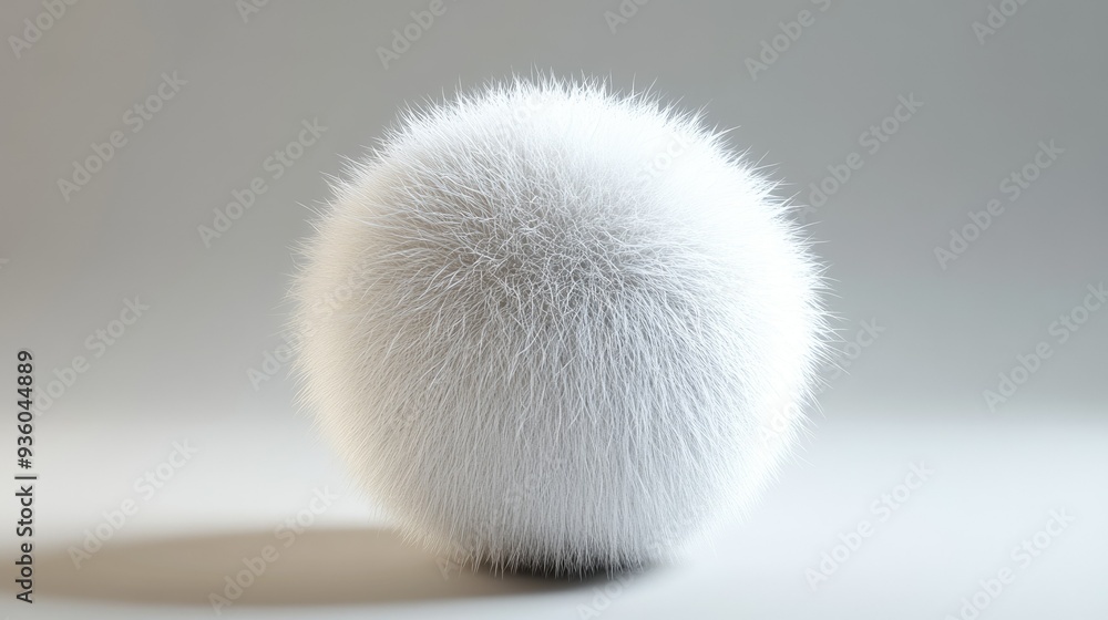 Poster realistic 3d rendering of a fluffy ball with a detailed, soft texture.