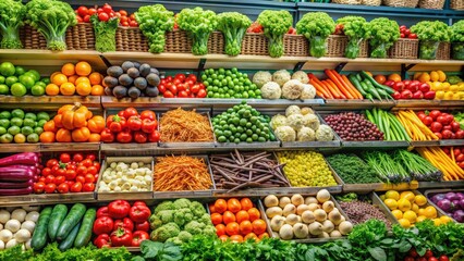 Fresh and colorful supermarket vegetables on display