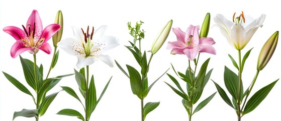 Five Lilies in Various Stages of Bloom and Bud