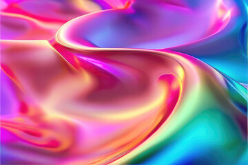 Fototapeta premium Holographic colorful gradient abstract background. Wavy iridescent surface.
