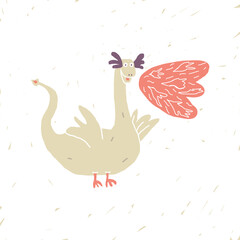 Adorable dragon hand drawn flat vector illustration. Funny character with modern texture. 