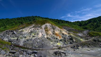 Tamagawa hot springs, gushing hot springs and sulphur, geothermal area