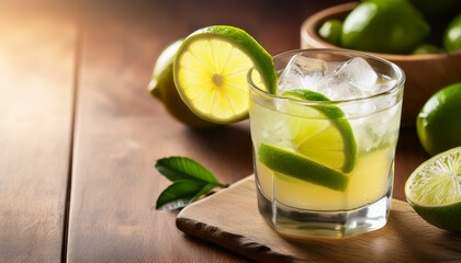 Fototapeta premium Caipirinha. Typical Brazilian drink. Alcoholic drink based on cachaça and lemon. 