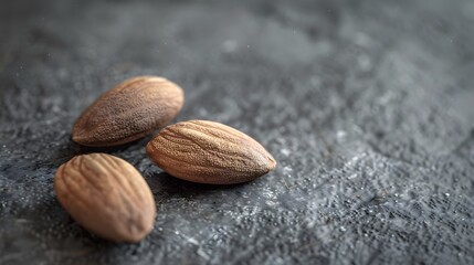 Obraz premium Close-up of three almonds on a dark background