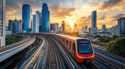 Fototapeta premium sky trains and mass transportation station with modern building in city background