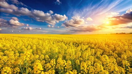 Obraz premium A beautiful canola field in full bloom with vibrant yellow flowers