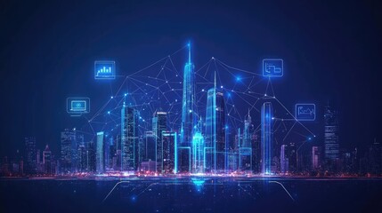 Fototapeta premium Smart city and communication network concept. 5G. IoT (Internet of Things). Telecommunication.