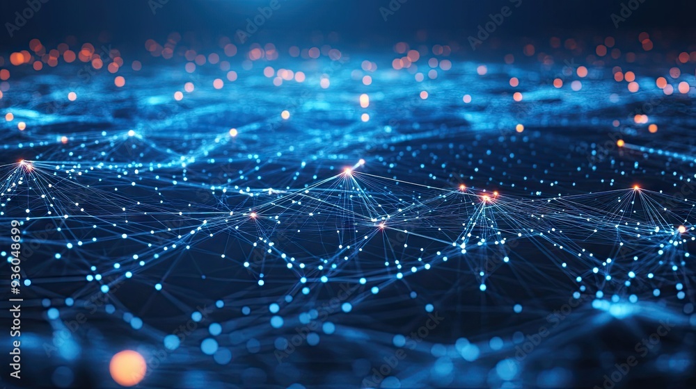 Poster smart city connection dot point connect with line network, technology metaverse concept.big data con