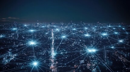 Fototapeta premium Smart city connection dot point connect with line network, technology metaverse concept.Big data connection technology. Telecommunication and communication network concept.