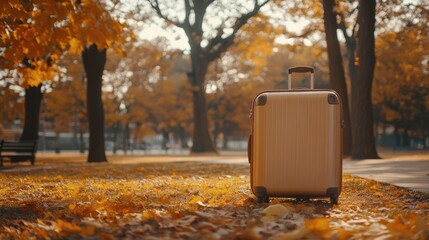 Suitcase and fall park at the airport. The generation of AI