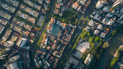 Obraz premium Aerial View of Cityscape with Buildings and Green Spaces