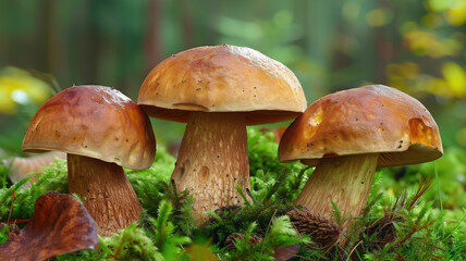 boletus among moss in autumn forest, fall, mushrooms, trees, wood, nature, beauty, macro photo, plant, beauty, season, orange, brown, ecology, eco, background, wallpaper