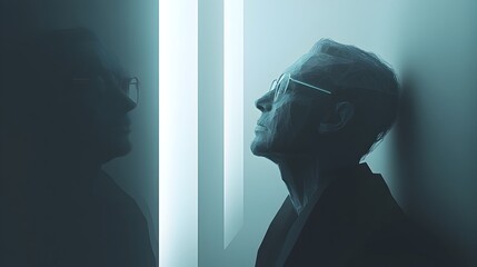 Haunted House Tour Thoughtful Portrait with Geometric Elements in Muted Tones