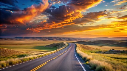 Naklejka premium Scenic evening road winding through the steppe landscape