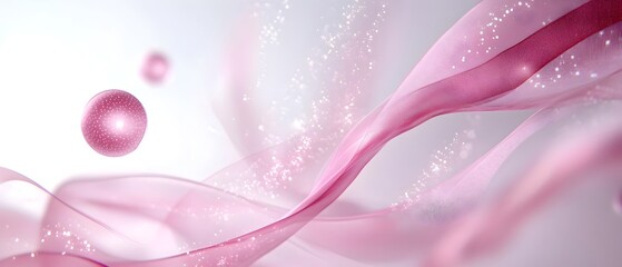 Enchanting Galactic Dreamscape with Luminescent Orbs and Flowing Ribbon for Breast Cancer Awareness