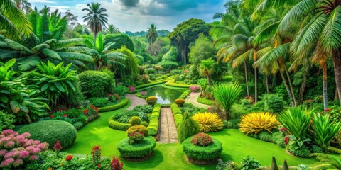 Fototapeta premium Vibrant green plants in a botanical garden