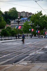 bicycle lane in the city of Bilbao in an empty street