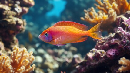 Fototapeta premium A Vibrant Orange Fish Swimming in a Coral Reef