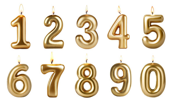 Birthday number candles isolated on transparent background.