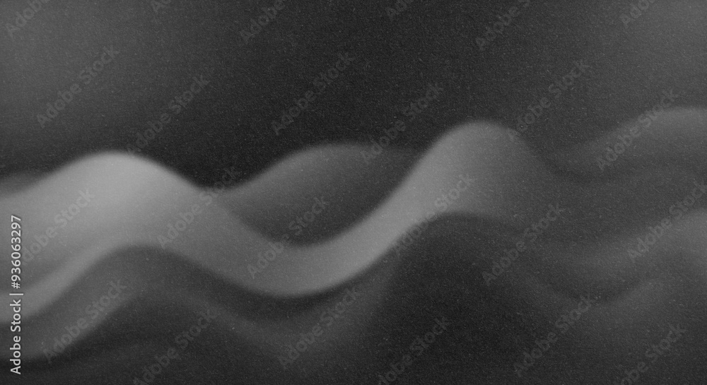 Poster black and white wavy gradient with soft noise texture, abstract and moody, ideal for web banners, he