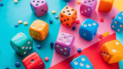 Bunch of colorful game board pieces isolated on colorful background