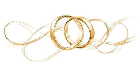 Fototapeta premium Minimalist two golden wedding rings intertwined, symbolizing love and commitment isolated on a white background