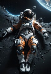 Fototapeta premium astronaut of the future in outer space, dangerous space environment, lonely