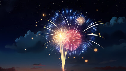 Beautiful fireworks in the night sky