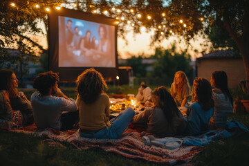 Summer Nights and Movies: Friends Relaxing in the Backyard