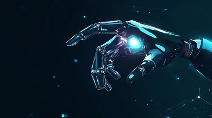 Metallic Robot Hand Reaching Out in a Dark Cyberspace