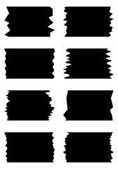 Set of black washi tapes isolated on white. Washi tapes collection in vector. Pieces of decorative tape for scrapbooks	