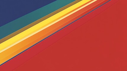 Minimalistic abstract design with diagonal bands of red, yellow, and blue.