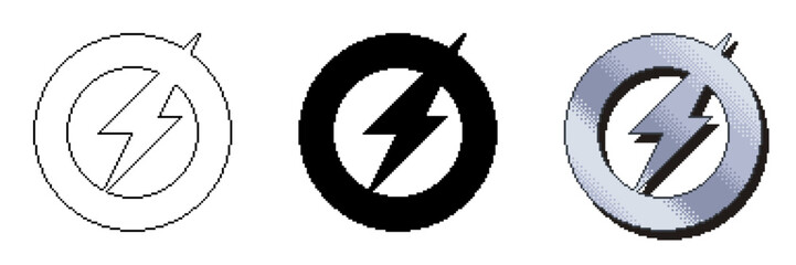 Silver Thunder Marks, Pixel Styled Icon Sets and Outlined and Filled Variant