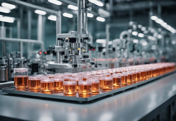 high-tech medical ampoule production line in a clean, modern facility, showcasing advanced machinery and precision, ideal for concepts related to pharmaceutical manufacturing and industry innovation
