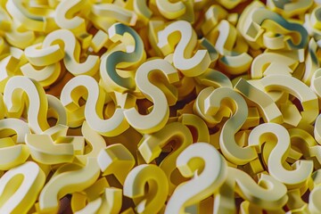 A sea of yellow question marks, symbolizing curiosity and the quest for knowledge, spread across a green background in a repeating pattern.